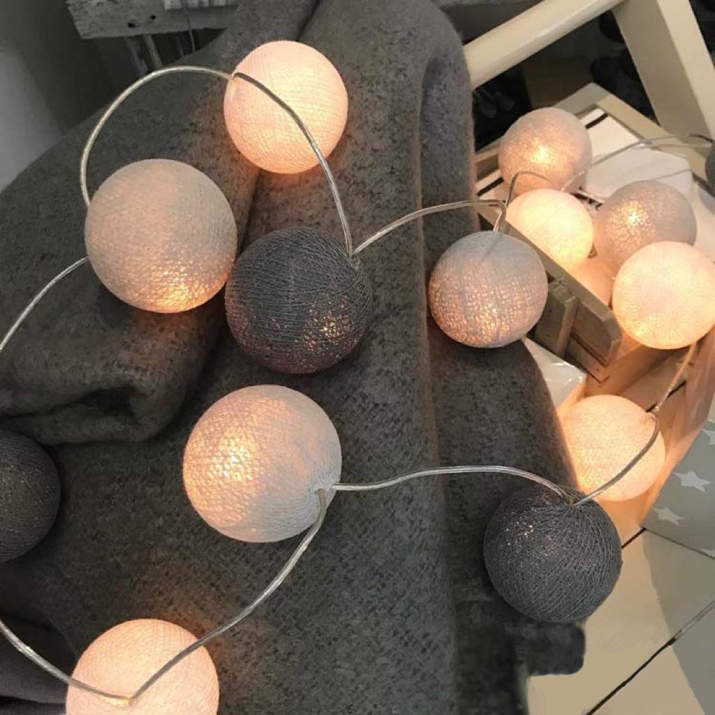 LED Cotton Ball Holiday String Lights with Battery Box for Decorations
