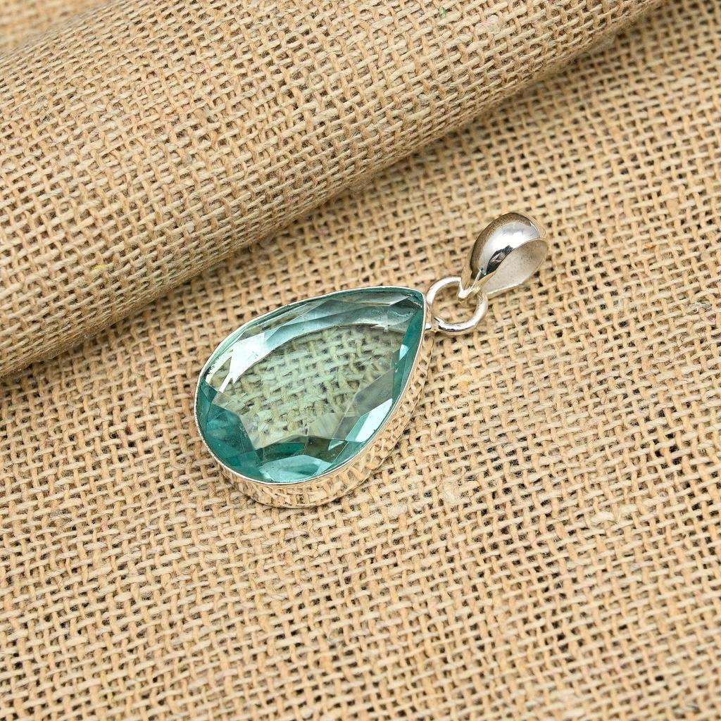 Aqua Apatit Edelstein Handgefertigter Schmuckanhänger aus 925er Sterlingsilber für Hochzeitsgeschenk