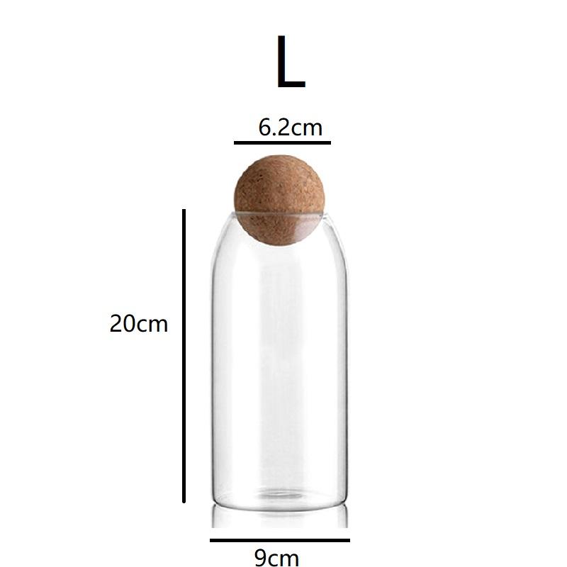 Cork Stopper Glass Storage Jar Clear Glass Canisters with Cork Ball Round Glass Bottles Candy Coffee Beans Spices Storage Tank
