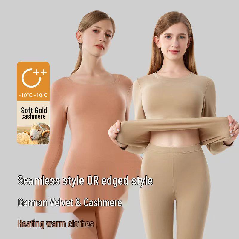 Women's Class A Fleece-Lined Thermal Cashmere Underwear Set - Antibacterial Autumn/Winter Top and Pants.