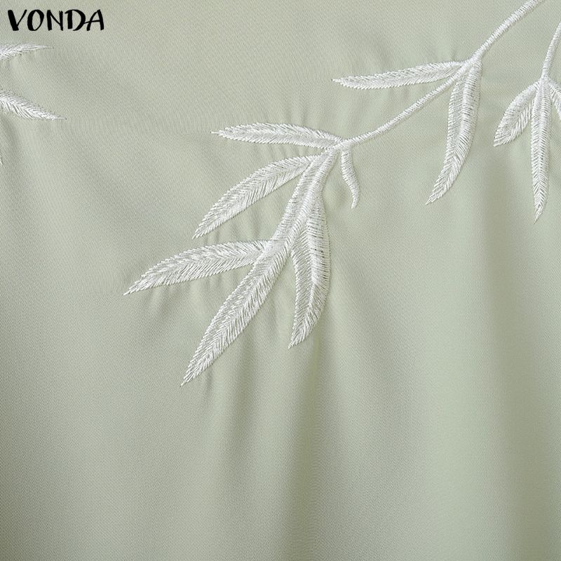 VONDA Damen Stehkragen Langarm Schlagarm Stickerei Elegant Lässig Bluse