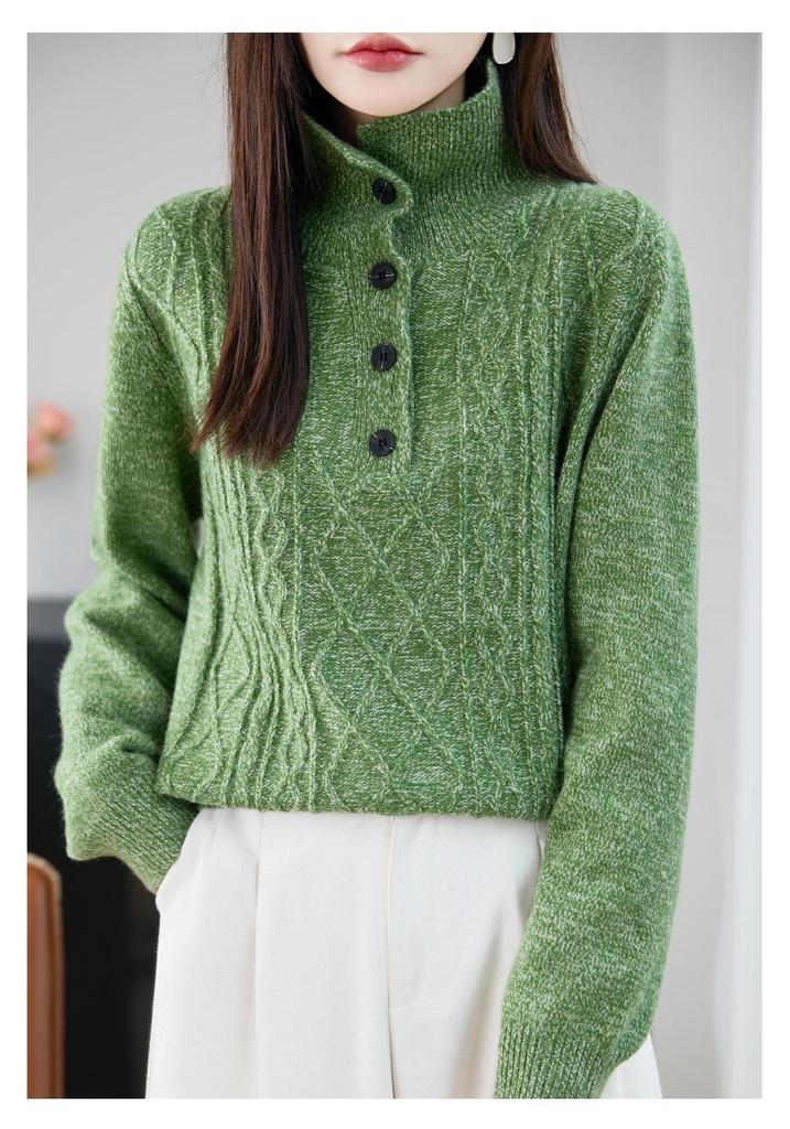 Women's Thickened Lapel Sweater: Warm Stand-up Collar Knitwear for Autumn/Winter
