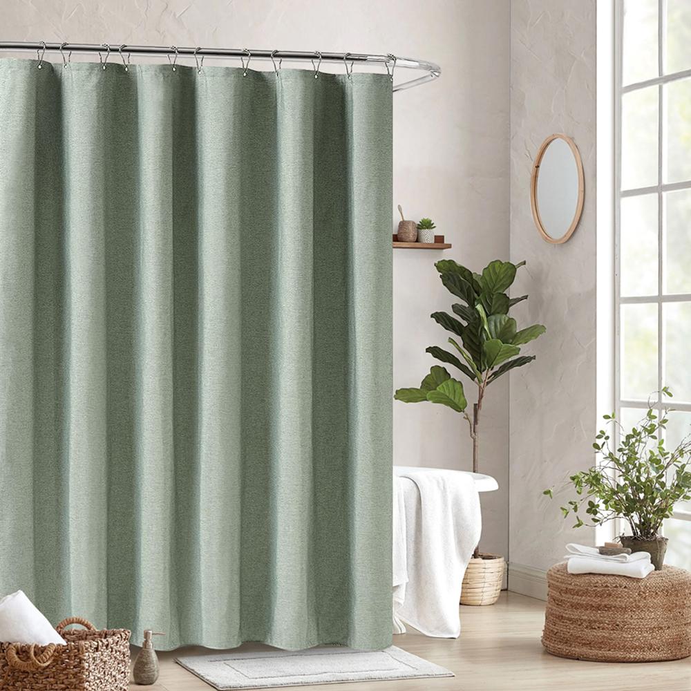 Luxusní plátěný sprchový závěs se stříbrnými kovovými háčky Koupelna Vodotěsná Silná látka Vanové závěsy Vana Velký koupací kryt