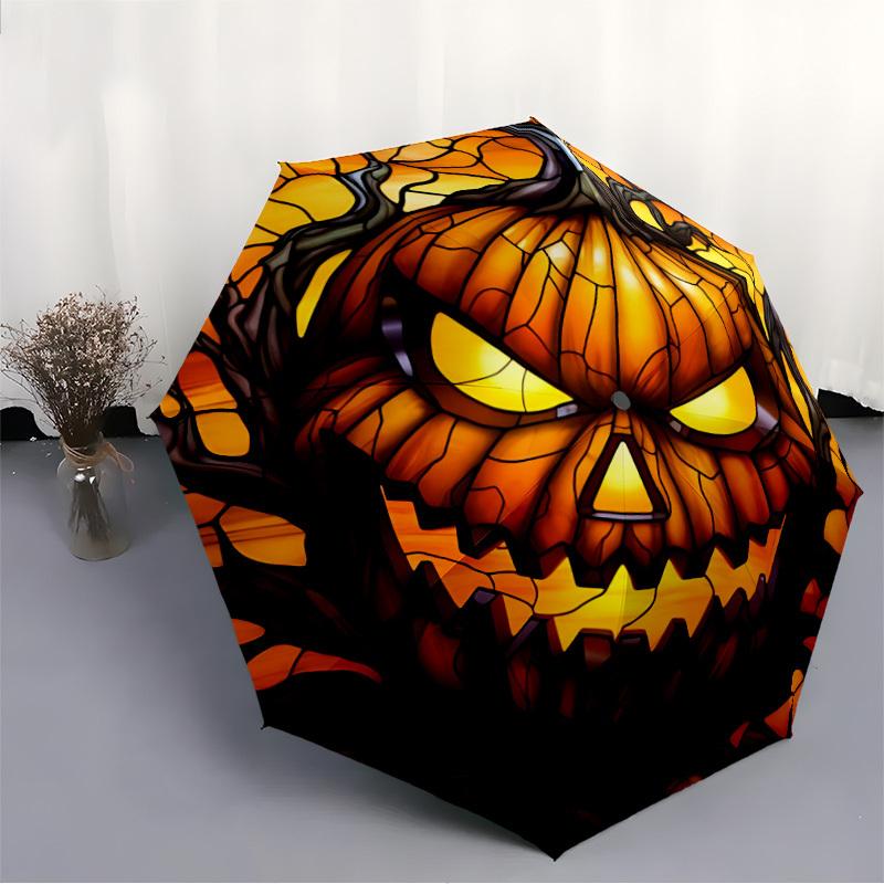 1pc Pumpkin Halloween Automatic Folding Umbrella, Lightweight Retractable Compact Travel Umbrella, 8-Rib Sturdy Frame084