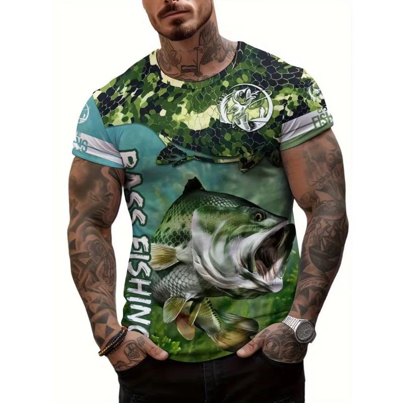 3D Trout Fishing Print T-Shirt For Men Fisherman River Scene Short Sleeve Tshirts Outdoor Hunting Casual Tee Shirt Top