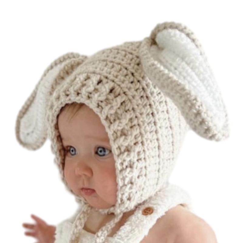 Gorro de punto para bebé infantil Hecho a mano Ganchillo Gorros con tema de animales de dibujos animados Lindo gorro con orejas Accesorios para fotografía de recién nacido