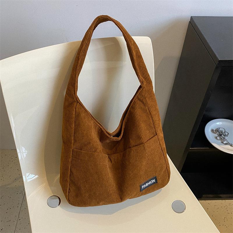 

Vintage Corduroy Women S Shoulder Bag Large Capacity Environment-Friendly Shopping Bag Fashion Texture Tote Bag Handbags