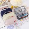 Handheld Double-layer Pencil Case Oxford Cloth Solid Color Student Case Pencil with Pen Clip Compartment Storage Bag School Stationery