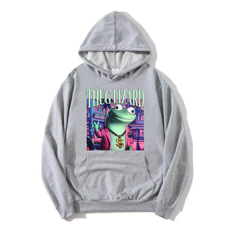 Lizard Meme Cartoon Print Hoodies Long Sleeve Autumn Cotton Sweatshirts for Female Casual Funny Graphic Pullovers Women Clothing