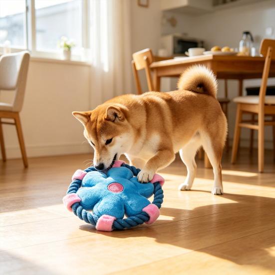 Plush Dog Flying Disc Squeaky Flower Dog Chew Toy with Rope Circle Interactive Fetch Toy for Large Small Dogs