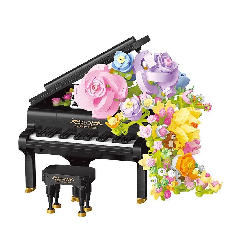 Piano Bricks Eternal Rose Block Lnstrument Flower Building Blocks Mini With Light Home Decor Christmas Gift Toys For Child Adult
