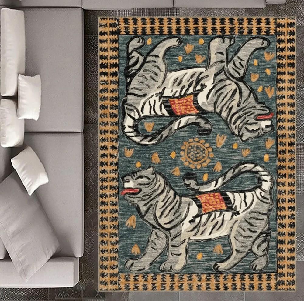 Leopard Pattern Rug Red Animal Print Rug for Living Room and Offices Washable Carpet Living Room Bedroom Decor Rug Anti-Slip Mat