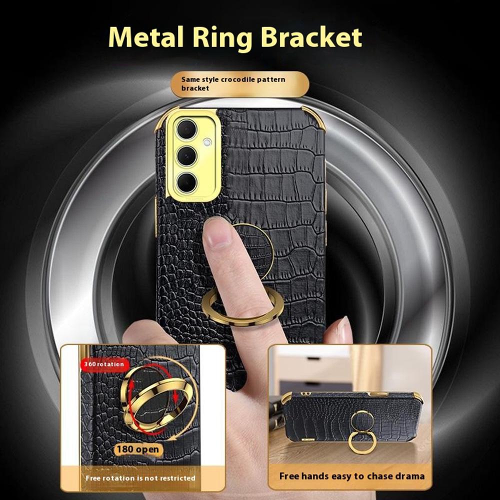 

For Samsung Galaxy A36 5G Case TPU+PU Kickstand Phone Cover Crocodile Texture Electroplating Yellow