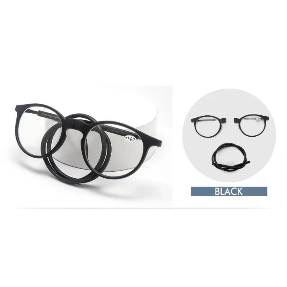 

DML Подвесные на шею очки для чтения TR90 Мужские Женские Защита от синего света Портативные Сверхлегкие Компьютерные очки Круглая оправа +300 чёрный