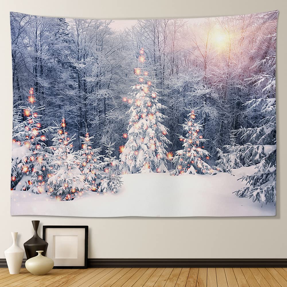Christmas Theme Tapestry Winter Snowflake Tapestry Cute Snowman Tapestry Wall Hanging Tapestries Bedroom Home Living Room Dorm