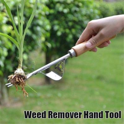 Manual Weed Puller Stainless Steel Fork Tip Hand Weeder Weed Remover with Wooden Handle