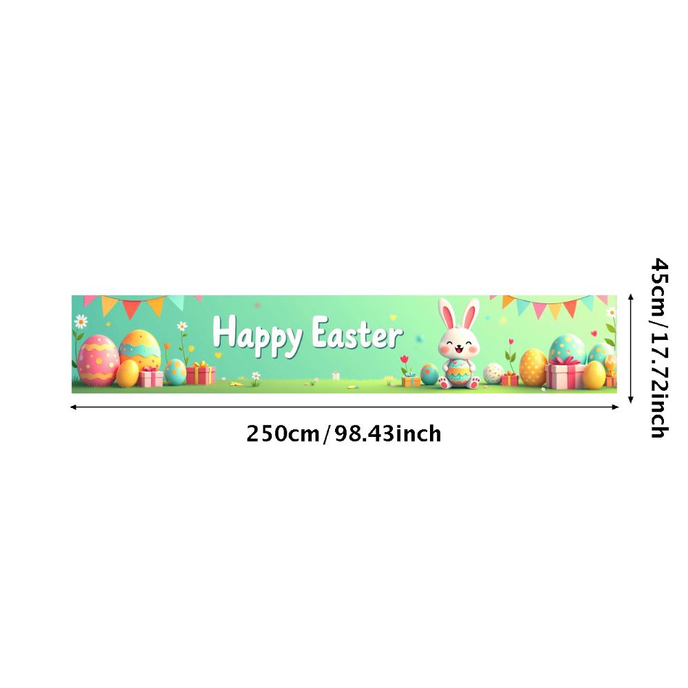 Happy Easter Banner Bunny Ears With Colorful Eggs Butterflies Backdrop Decorations Spring Celebration Background Party Supplies