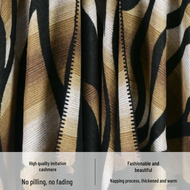 European & American Fashion Camouflage Shawl: Imitation Cashmere, Thickened, Lengthened, Slit Design, Warm Women's Cloak.