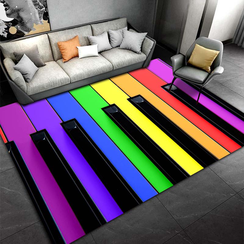 Rainbow Piano Key Pattern Rug for Music Lovers Suitable for use as an anti-slip game mat for living room and bedroom sofas