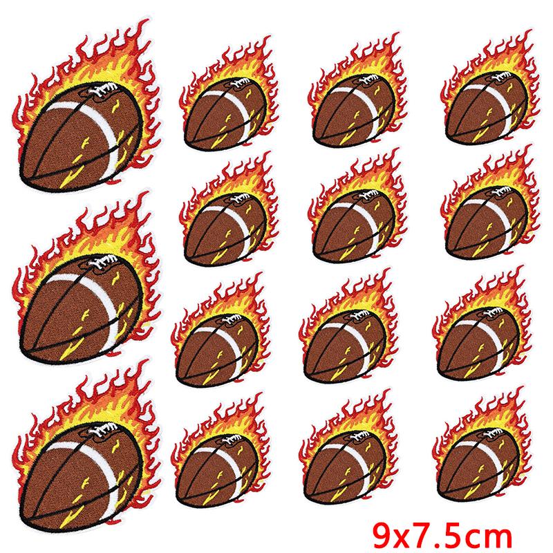 10pcs Flame Sports Ball Embroidery Patches On Clothes Jackets Backpack Football Volleyball Rugby Iron On Patches For Clothing