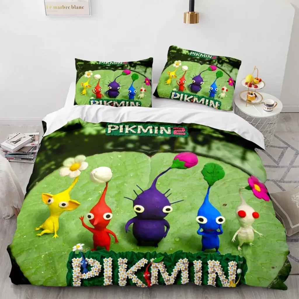 PIKMIN Bettwäscheset Einzelbett Twin Full Queen King Size Pikmin 2 Bettset Aldult Kinderzimmer Bettbezug Sets 3D-Druck 036 EU Single 135x200cm