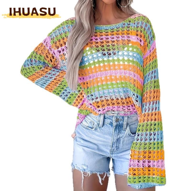 IHUASU Damen Mode Lässige O-Ausschnitt Langarm Blusen & Hemden
