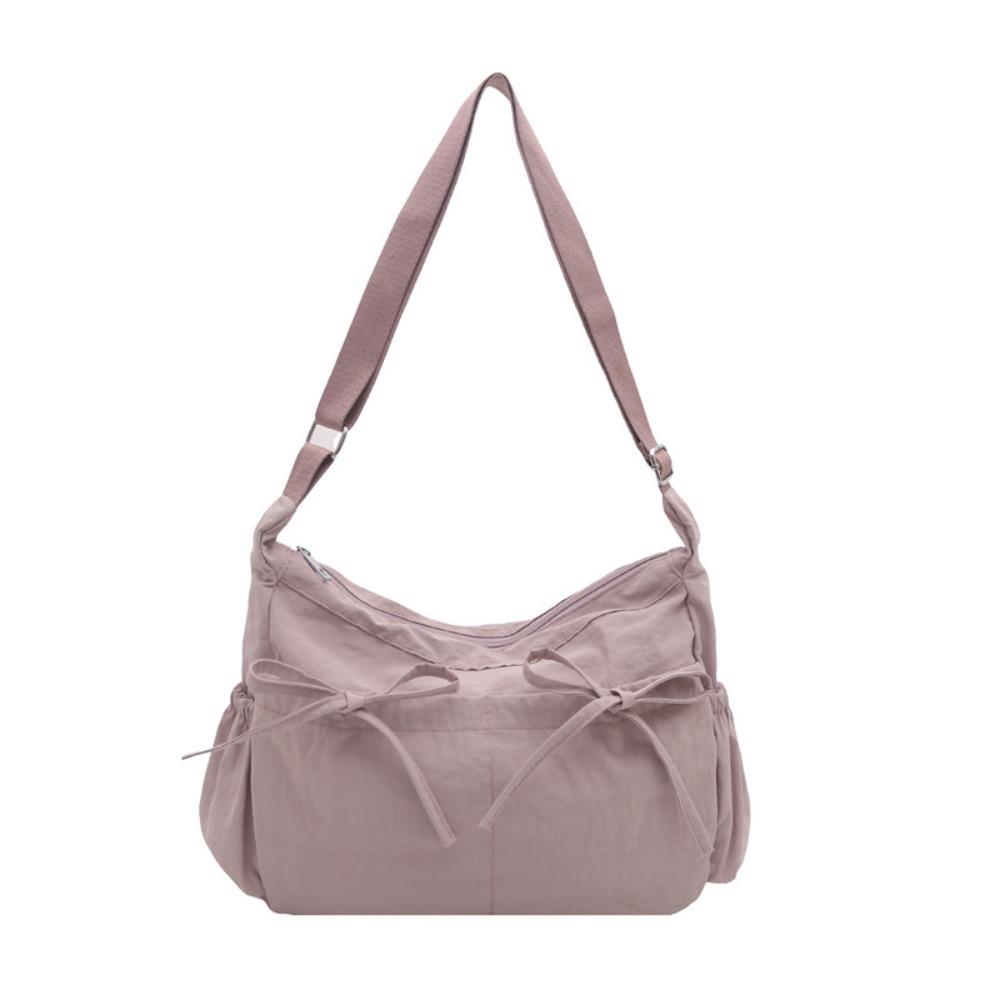 Pleated Nylon Shoulder Bag Multiple Pockets Hobo Bag Sweet Bow Crossbody Bag Women