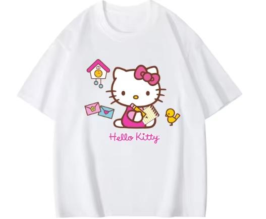 2026 New Arrival Hello Kitty Spring American Loose Fit Roundneck Shortsleeve Comfortable summer Womens Tshirt loose fit S
