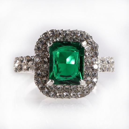 Women's Green Zircon Silver Plated Ring Fashion Wedding Bague Jewelry Gift