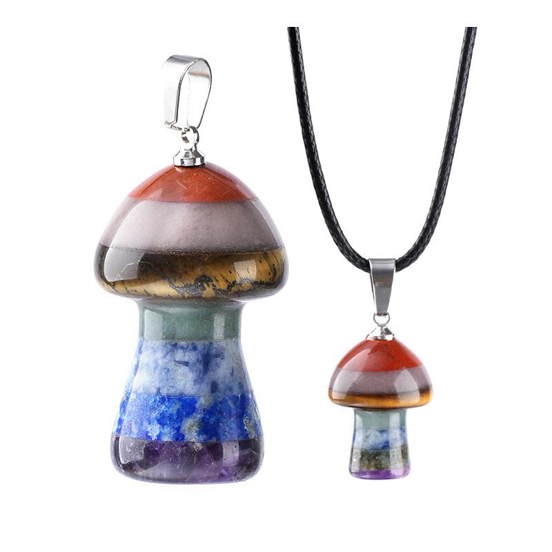 7 Chakra Mushroom Pendant Necklace Healing Crystal Pendant Crystal Mushroom Gemstone With Leather Cord Spiritual Jewelry Gift