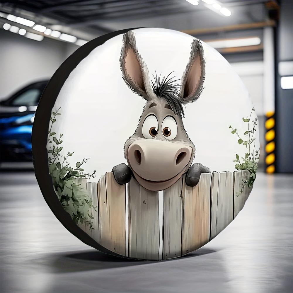 2D Flat 1-Pack, Durable Car Tire Cover, Featuring a Donkey in a Fence, Made of 100% Polyester Fabric, Ideal for Camping And Non-Electric Parties, Unis
