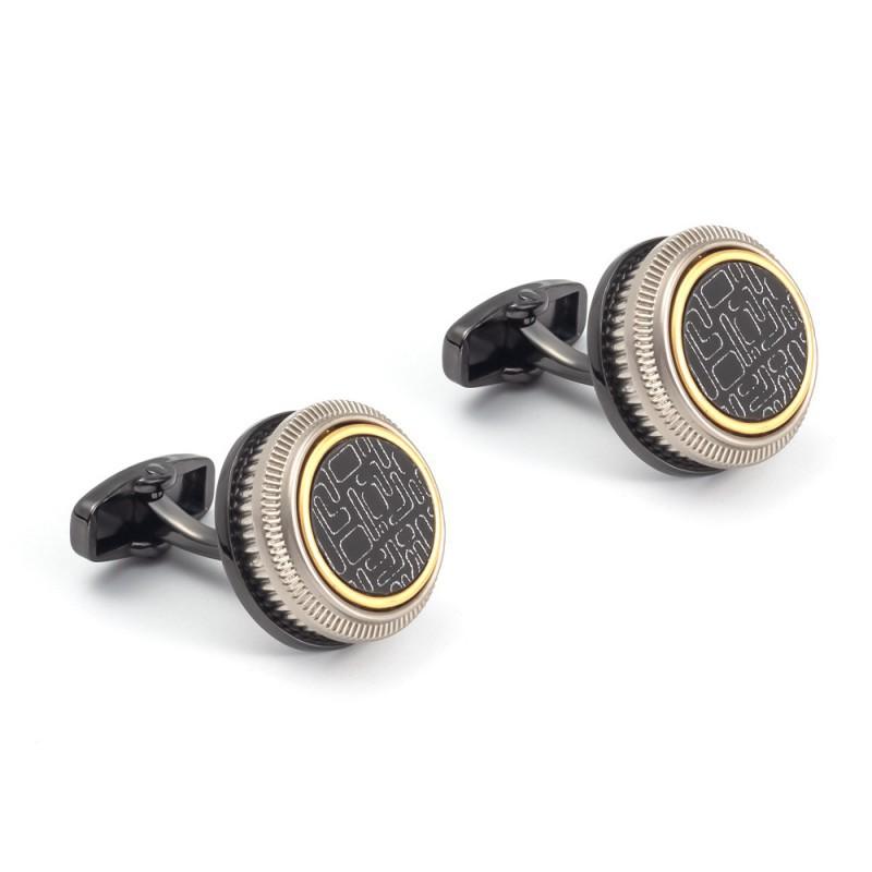 

High End Double-layer Gun Black CD Alloy Metal Cufflinks Men s French all-natural