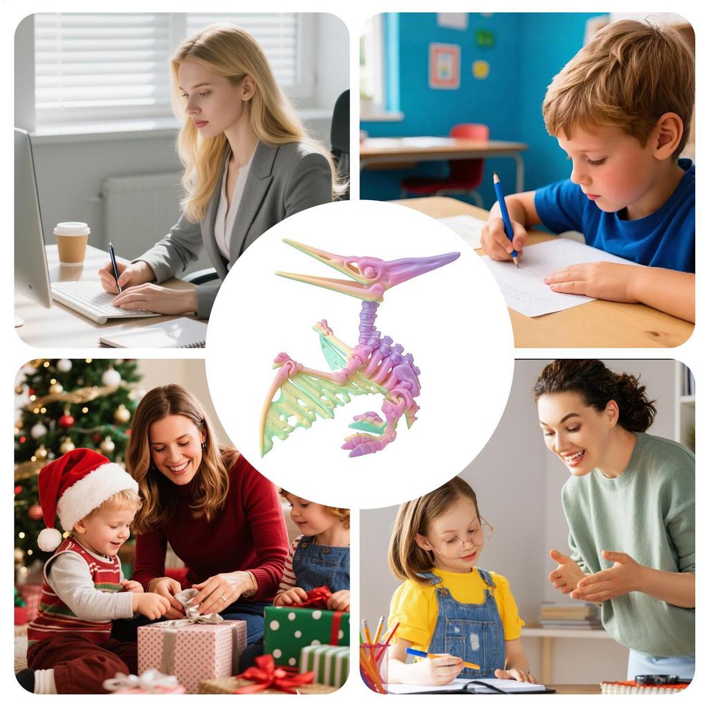 3D Printed Bone Pterosaur Dinosaur Toy 10x9.3cm Joint Movable Dragons Figurine Animal Ornaments C reative Home Decoration