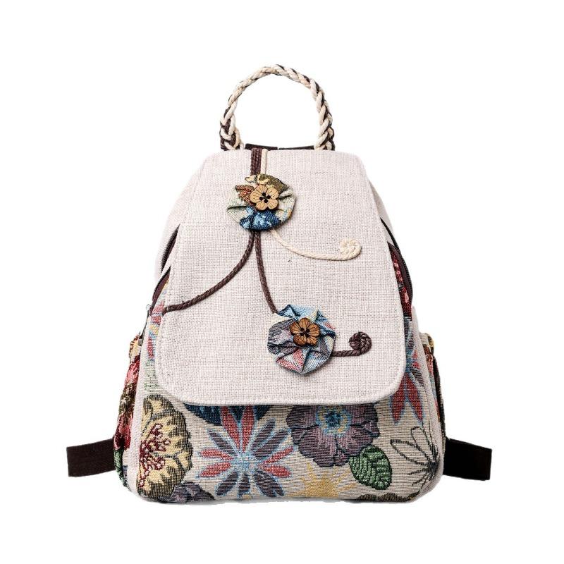 A Retro Ethnic-style Embroidered Flower Backpack with A Large Capacity for Artistic Travel