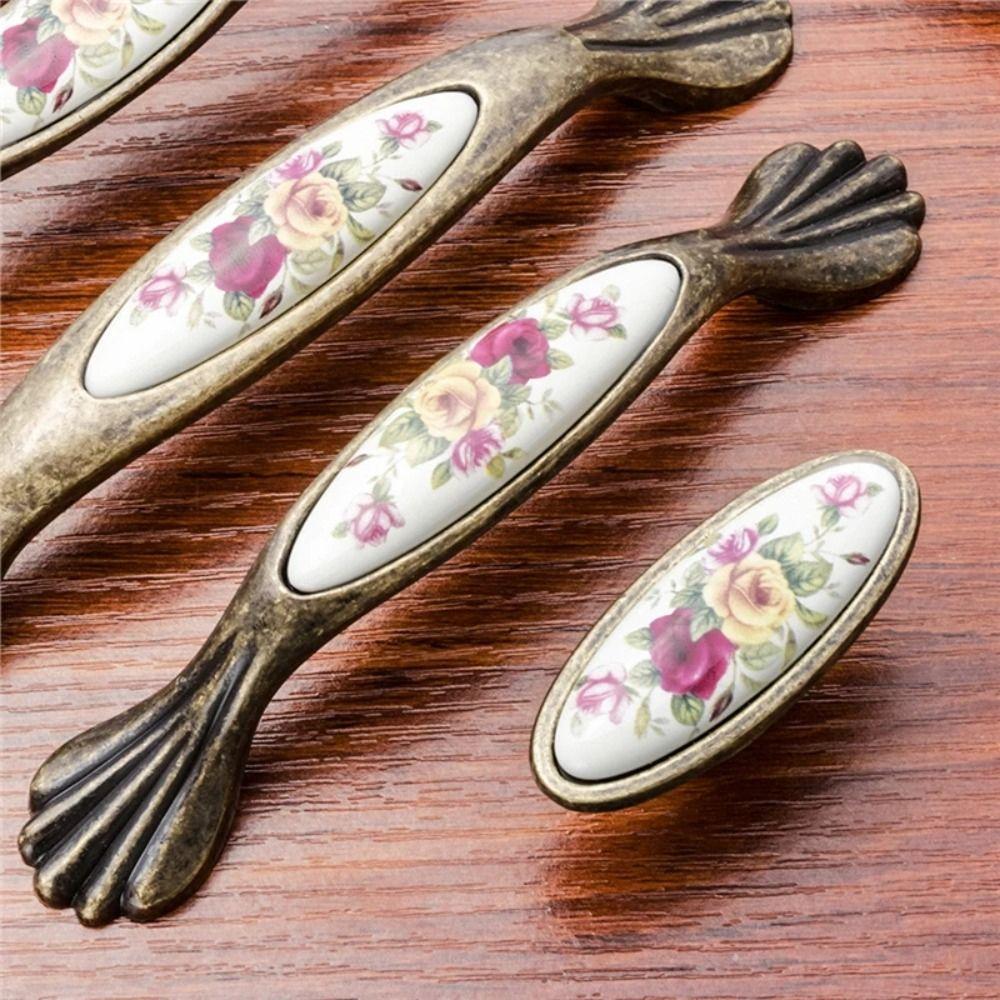 Antique Bronze Cabinet Pull Knob Flower Door Handles DIY Ceramic Handle  Wardrobe Closet Cupboard