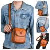 Whatna Antique-Style Tanned Natural Cowhide Leather Mini Shoulder Bag for Men, Small Messenger Bag, Vertical Design, Fits iPad Mini, Genuine Leather,