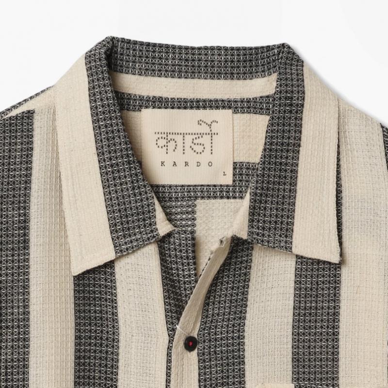 Kardo Chintan Open Collar Shirt  Stripe  Black Kdf1m40000a98
