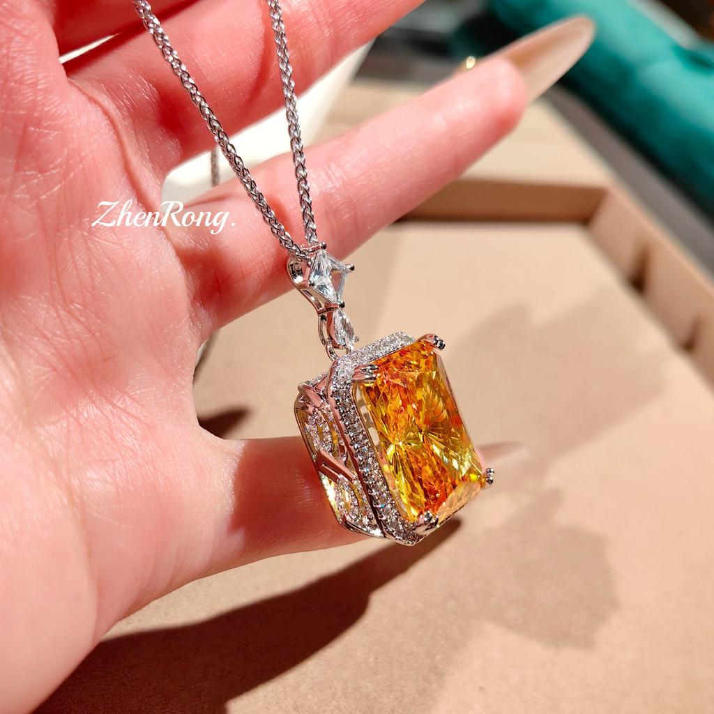 Premium Redeen Perfume Bottle Pendant Necklace Inlaid With High Carbon Diamond Ice Flower Cut Ring Yellow Diamond Colored Treasure Set Women