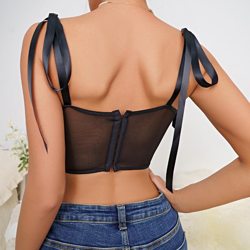 Nowa koszulka z siateczką w kwiaty, dopasowana, z perspektywą, z pięknymi plecami i seksownym paskiem