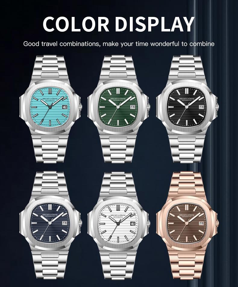 New Luxury Specht & Söhne 40MM Men's Watches Automatic Watch For Men Genuine Leather Mechanical Wristwatches 50M Waterproof