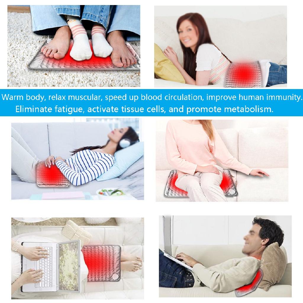 75W 6 Heating Setting Electric Thermal Therapy Heated Pad Back Neck Pain Body Relief Soft Fabric Grey Timer Safe Cosy