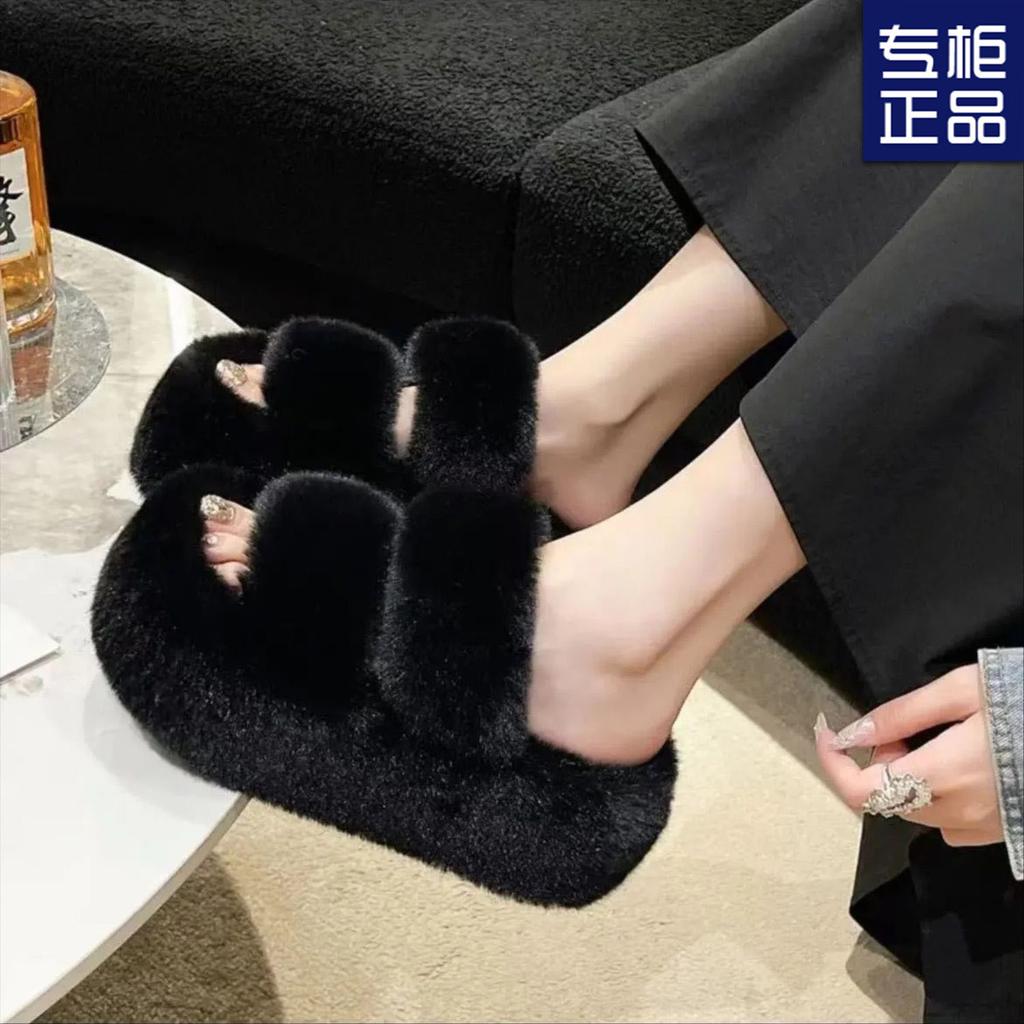 Mao Mao Slippers Women's Outer Wear 2025 New Korean Version Ins Trendy Shoes Autumn and Winter Home Cotton Slippers Spring and Autumn One-word Drag