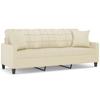 Vidaxl 3-Osobowa Sofa Z Poduszkami, Kremowa, 180 Cm, Sztuczna Skóra