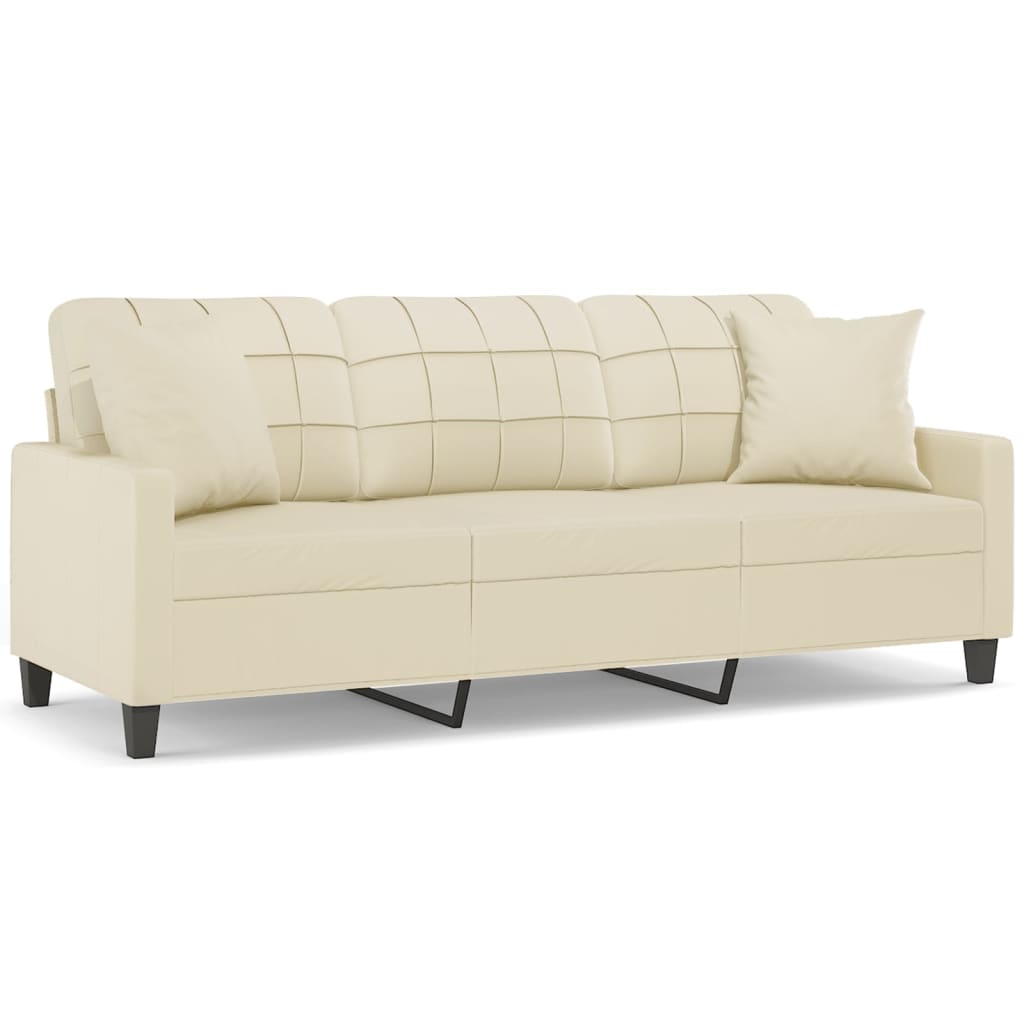 Vidaxl 3-Osobowa Sofa Z Poduszkami, Kremowa, 180 Cm, Sztuczna Skóra