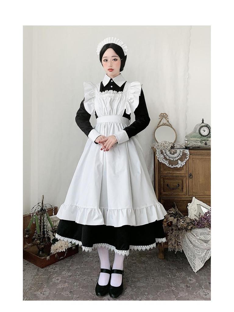 Japanisch inspiriertes Schwarz-Weißes Schuluniform-Maid-Kleid