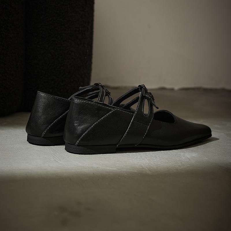 Fashion 2025 New Women Genuine Leather Mary Jane Flats Shoes Buckles Fashion Casual Square Toe Spring Summer Black Women Flat Shoes