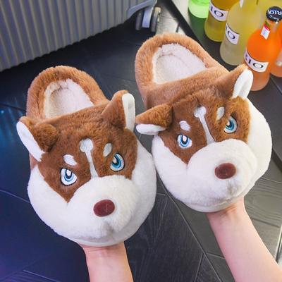 Kış Ev Çift Ayakkabıları Kadın Kabarık Köpek Terlikleri Kız Hayvan Kürk Kaydırakları Kawaii Komik Tüylü Ayakkabılar Kadın Peluş Bot Patik Terlik