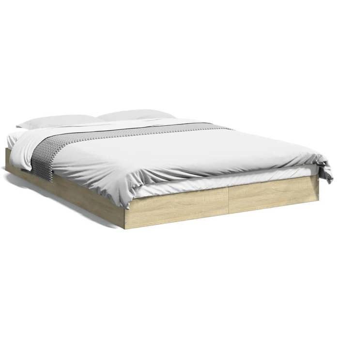VidaXL Bed Frames Sonoma Oak 140x200 Cm Engineered Wood, Bedroom Furniture, Slatted Base, Pallet Bed, Bed, 842023