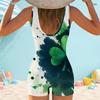 Women Plus Size Square Neck Wide Straps One Piece Boyshort Swimsuit Green Clover Printed