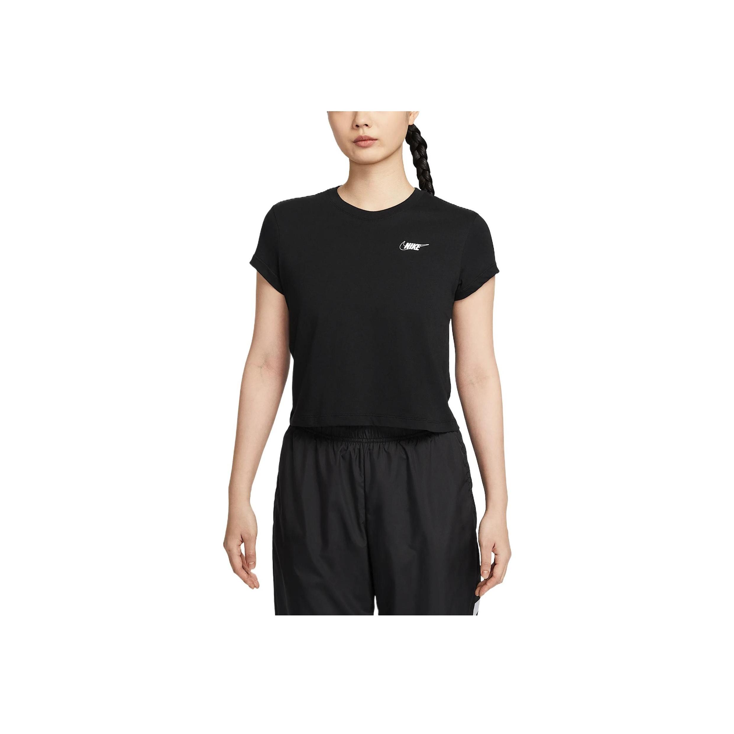 

Nike Спортивная одежда Клуб Удобная Модная Короткая Приталенная Универсальная Футболка с Коротким Рукавом Обычная Женские Топы Черный HF9457-010 XL